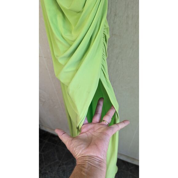 NWT MAC DUGGAL Green ONE SHOULDER CUT OUT RUCHED BACK Long GOWN 55975 size 2 - Picture 10 of 12